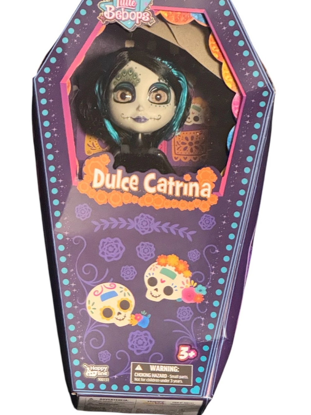 Little Bebops Dulce Catrina Black Hair brown eyes Day of the Dead 10”skullcoffin